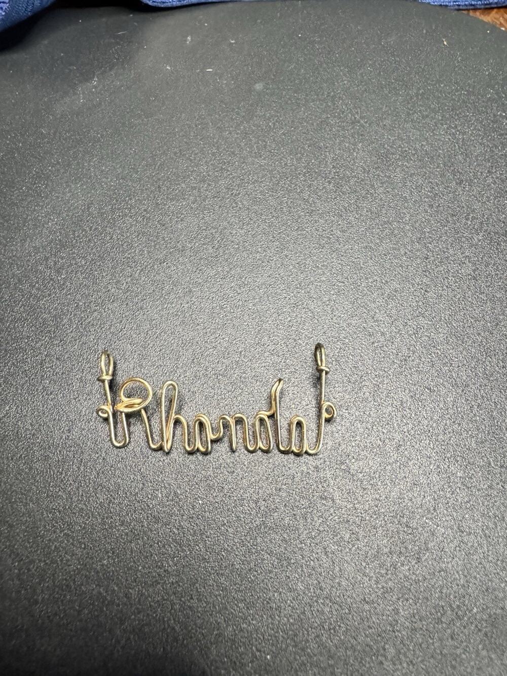 Vintage Rhonda Name Pendant Gold Tone Wire Script Personalized Necklace Charm